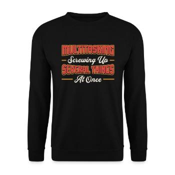 Multitasking-Aufschrauben mehrerer Dinge - Unisex Pullover - Schwarz - Vorne - Alina (178cm) & Michal (187cm)