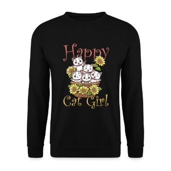 Chat chat heureux Chat Chaton - Sweat-shirt Unisexe - noir - Devant - Alina (178cm) & Michal (187cm)