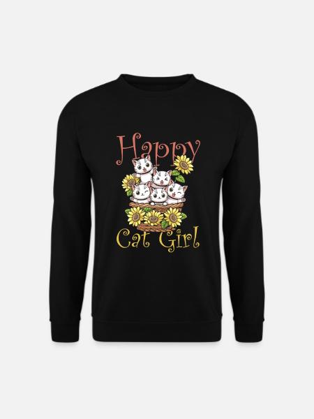 Happy Cat Girl Kitten - Unisex Sweatshirt - black