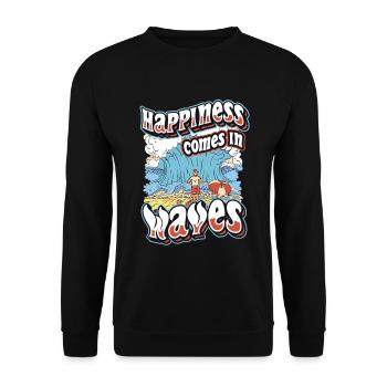 Happiness Comes In Waves Surfen Ocean Sommerurlaub - Unisex Pullover - Schwarz - Vorne - Alina (178cm) & Michal (187cm)