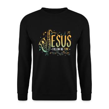 Jesus,Saxophone,Music,Religious. - Unisex Sweatshirt - black - Front - Alina (178cm) & Michal (187cm)