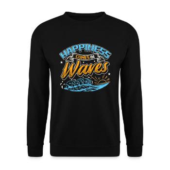 Happiness Comes In Waves Surfen Ocean Sommerurlaub - Unisex Pullover - Schwarz - Vorne - Alina (178cm) & Michal (187cm)