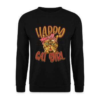 Chat chat heureux Chat Chaton - Sweat-shirt Unisexe - noir - Devant - Alina (178cm) & Michal (187cm)