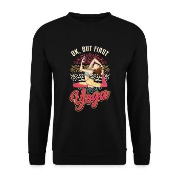 Ok, aber Yoga war zuerst, Lotus Namaste - Unisex Pullover - Schwarz - Vorne - Alina (178cm) & Michal (187cm)