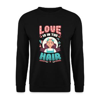 L’amour est dans les cheveux, barbier, coiffeur. - Sweat-shirt Unisexe - noir - Devant - Alina (178cm) & Michal (187cm)