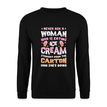 Traurige Frauen Herzschmerz Liebeskummer Eiscreme - Unisex Pullover - Schwarz - Vorne - Alina (178cm) & Michal (187cm)