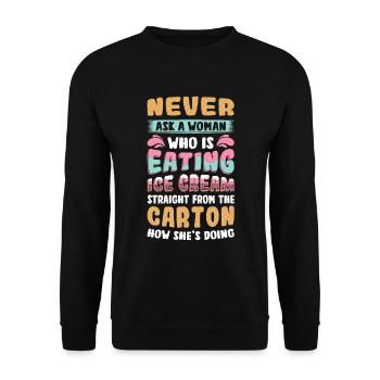 Traurige Frauen Herzschmerz Liebeskummer Eiscreme - Unisex Pullover - Schwarz - Vorne - Alina (178cm) & Michal (187cm)