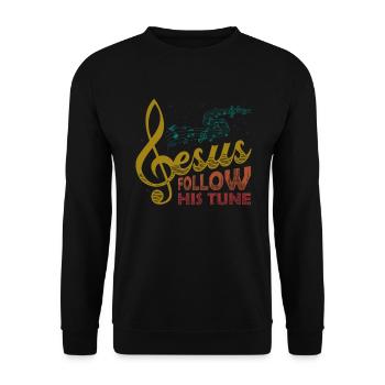 Jesus, Notenschlüssel, Musik, religiös. - Unisex Pullover - Schwarz - Vorne - Alina (178cm) & Michal (187cm)