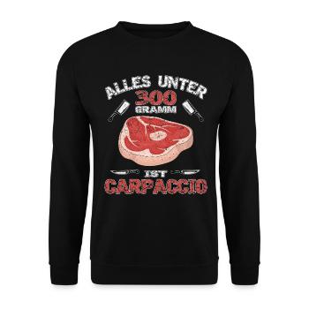 Alles unter 300 Gramm ist Carpaccio - Unisex Pullover - Schwarz - Vorne - Alina (178cm) & Michal (187cm)