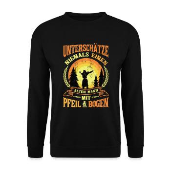Vieil homme Avec arc et flèche, tir à l’arc. - Sweat-shirt Unisexe - noir - Devant - Alina (178cm) & Michal (187cm)