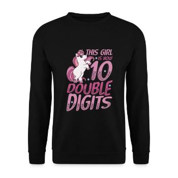 Fille à deux chiffres du 10e anniversaire, licorne de fête. - Sweat-shirt Unisexe - noir - Devant - Alina (178cm) & Michal (187cm)