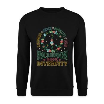 Vielfalt Gleichheit Liebe Frieden Blumen - Unisex Pullover - Schwarz - Vorne - Alina (178cm) & Michal (187cm)