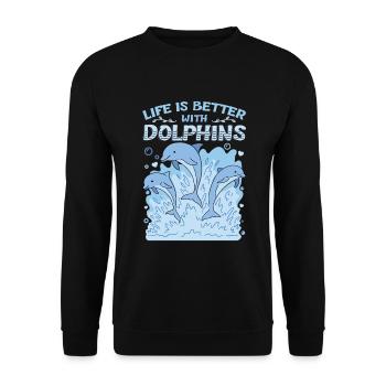 La vie est meilleure avec les dauphins - Sweat-shirt Unisexe - noir - Devant - Alina (178cm) & Michal (187cm)