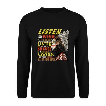 Wind Talks Silence Speaks Heart Knows Indians - Unisex Sweatshirt - black - Front - Alina (178cm) & Michal (187cm)