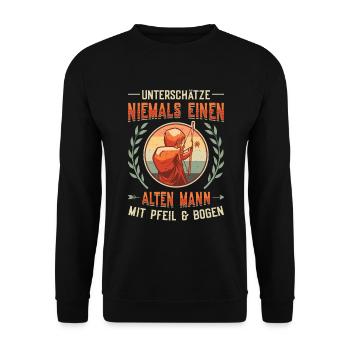 Vieil homme Avec arc et flèche, tir à l’arc. - Sweat-shirt Unisexe - noir - Devant - Alina (178cm) & Michal (187cm)