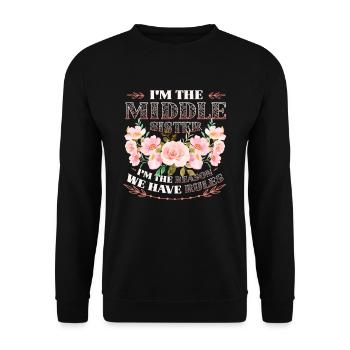 Mittlere Schwester, warum wir Regeln haben. - Unisex Pullover - Schwarz - Vorne - Alina (178cm) & Michal (187cm)