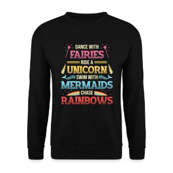 Feen Unicorns, Meerjungfrauen, Regenbogen. - Unisex Pullover - Schwarz - Vorne - Alina (178cm) & Michal (187cm)