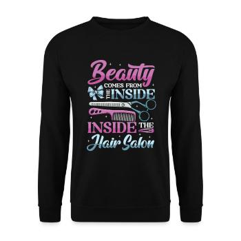Schönheit Kommt Aus Dem Inneren Des Friseursalons - Unisex Pullover - Schwarz - Vorne - Alina (178cm) & Michal (187cm)
