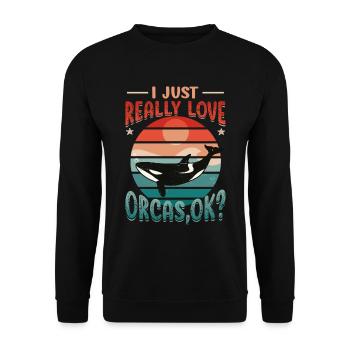 Orca Whale, I love orcas, really. - Unisex Sweatshirt - black - Front - Alina (178cm) & Michal (187cm)