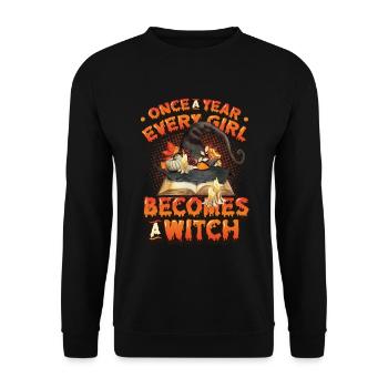 Once every girl becomes a witch on Halloween. - Unisex Sweatshirt - black - Front - Alina (178cm) & Michal (187cm)