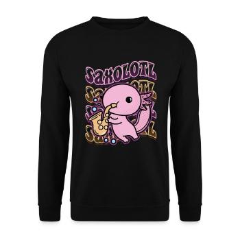 Saxolotl Axolotl Spielt Saxophon - Unisex Pullover - Schwarz - Vorne - Alina (178cm) & Michal (187cm)