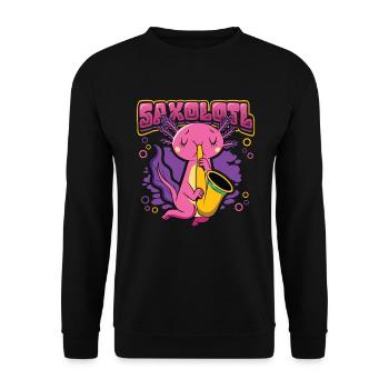 Saxolotl Axolotl Spielt Saxophon - Unisex Pullover - Schwarz - Vorne - Alina (178cm) & Michal (187cm)
