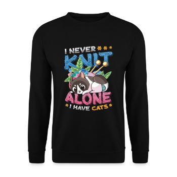 Je ne tricote jamais seule, j’ai des chats - Sweat-shirt Unisexe - noir - Devant - Alina (178cm) & Michal (187cm)