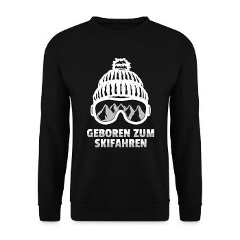 Ski Skifahrer geboren Skifahren Skiurlaub Geschenk - Unisex Pullover - Schwarz - Vorne - Alina (178cm) & Michal (187cm)