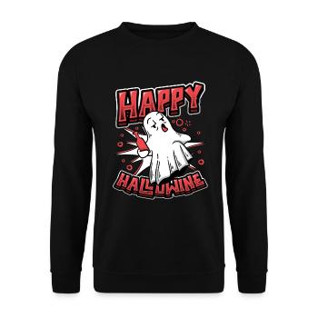 Cheerful Halloween ghost drinks wine. - Unisex Sweatshirt - black - Front - Alina (178cm) & Michal (187cm)