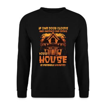 Lustiges Halloween-haus Spukt An Halloween. - Unisex Pullover - Schwarz - Vorne - Alina (178cm) & Michal (187cm)