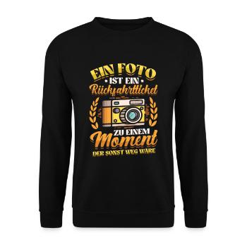 Foto Rückfahrticket Vergangenheit Fotograf. - Unisex Pullover - Schwarz - Vorne - Alina (178cm) & Michal (187cm)