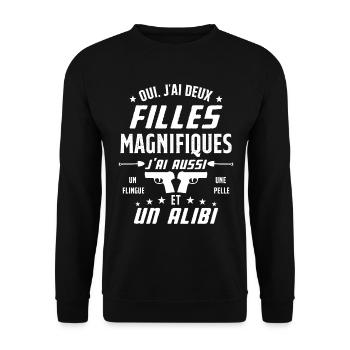 Papa J'ai Deux Filles Magnifiques Humour Cadeau - Sweat-shirt Unisexe - noir - Devant - Alina (178cm) & Michal (187cm)