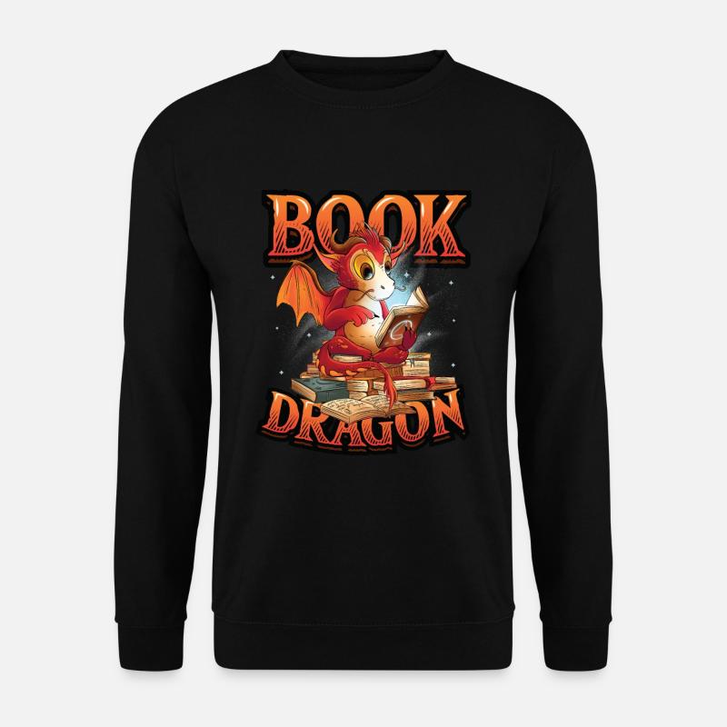 Bookworm, reading book, dragon. - Unisex Sweatshirt - black