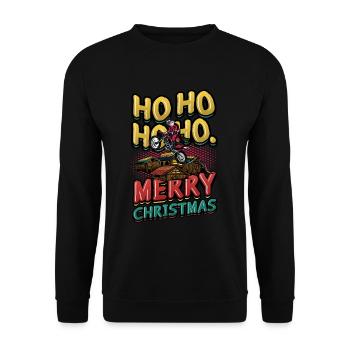 Ho Ho Ho Ho Frohe Weihnachten Santa Riding Dirt - Unisex Pullover - Schwarz - Vorne - Alina (178cm) & Michal (187cm)