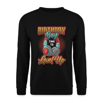 Geburtstagskind, Zeit Zum Aufleveln, Gamer. - Unisex Pullover - Schwarz - Vorne - Alina (178cm) & Michal (187cm)