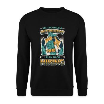 Ruhestandsplan, Wandern, Rentner, Wanderer. - Unisex Pullover - Schwarz - Vorne - Alina (178cm) & Michal (187cm)
