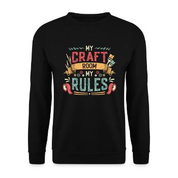 Mein Bastelzimmer Meine Regeln Crafty Mom - Unisex Pullover - Schwarz - Vorne - Alina (178cm) & Michal (187cm)
