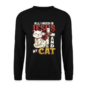 All I need is Jesus and my cat - Unisex Sweatshirt - black - Front - Alina (178cm) & Michal (187cm)