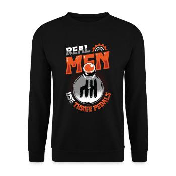 Echte Männer Verwenden Drei Pedale Auto Schalten - Unisex Pullover - Schwarz - Vorne - Alina (178cm) & Michal (187cm)
