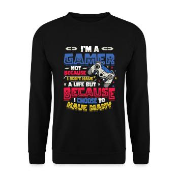 Gamers Have Many Lives Video Games Boys Play - Unisex Sweatshirt - black - Front - Alina (178cm) & Michal (187cm)