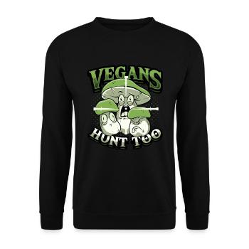 Veganer Jagen Zu Pilzjagd - Unisex Pullover - Schwarz - Vorne - Alina (178cm) & Michal (187cm)