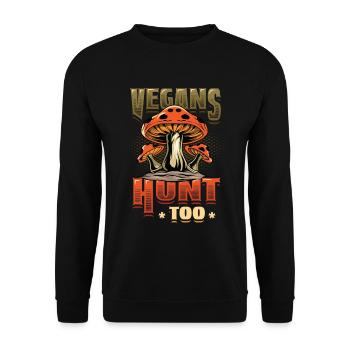Veganer Jagen Zu Pilzjagd - Unisex Pullover - Schwarz - Vorne - Alina (178cm) & Michal (187cm)