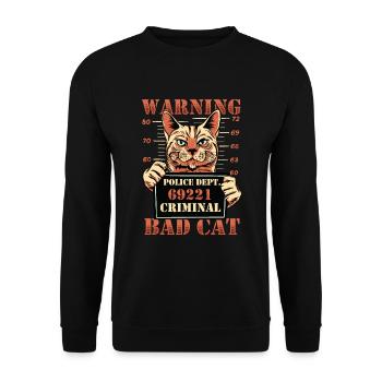 Warnung Bad Cat Mug Shot Katze - Unisex Pullover - Schwarz - Vorne - Alina (178cm) & Michal (187cm)