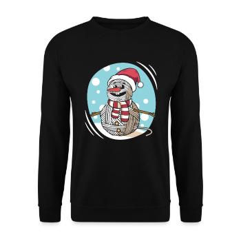 Garn Schneemann Nähen Stricken Häkeln - Unisex Pullover - Schwarz - Vorne - Alina (178cm) & Michal (187cm)