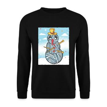 Garn Schneemann Nähen Stricken Häkeln - Unisex Pullover - Schwarz - Vorne - Alina (178cm) & Michal (187cm)