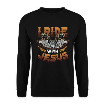 I ride with Jesus, motorcycle, biker, Christian - Unisex Sweatshirt - black - Front - Alina (178cm) & Michal (187cm)