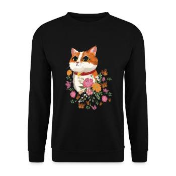 Katze, Blumen, Schmetterlinge, Katzenliebhaber. - Unisex Pullover - Schwarz - Vorne - Alina (178cm) & Michal (187cm)