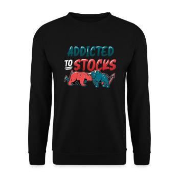 Addicted to Stocks, Bull Bear Stock Market - Unisex Sweatshirt - black - Front - Alina (178cm) & Michal (187cm)