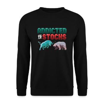 Addicted to Stocks, Bull Bear Stock Market - Unisex Sweatshirt - black - Front - Alina (178cm) & Michal (187cm)