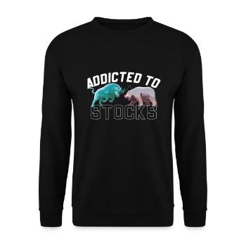 Addicted to Stocks, Bull Bear Stock Market - Unisex Sweatshirt - black - Front - Alina (178cm) & Michal (187cm)